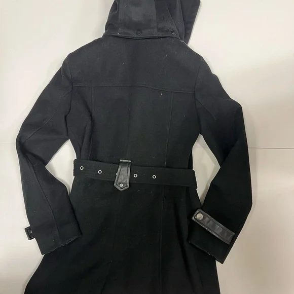 Michael Kors Long Women's Wool Pea Coat Silver Details Size XS Color Black - Picture 10 of 11